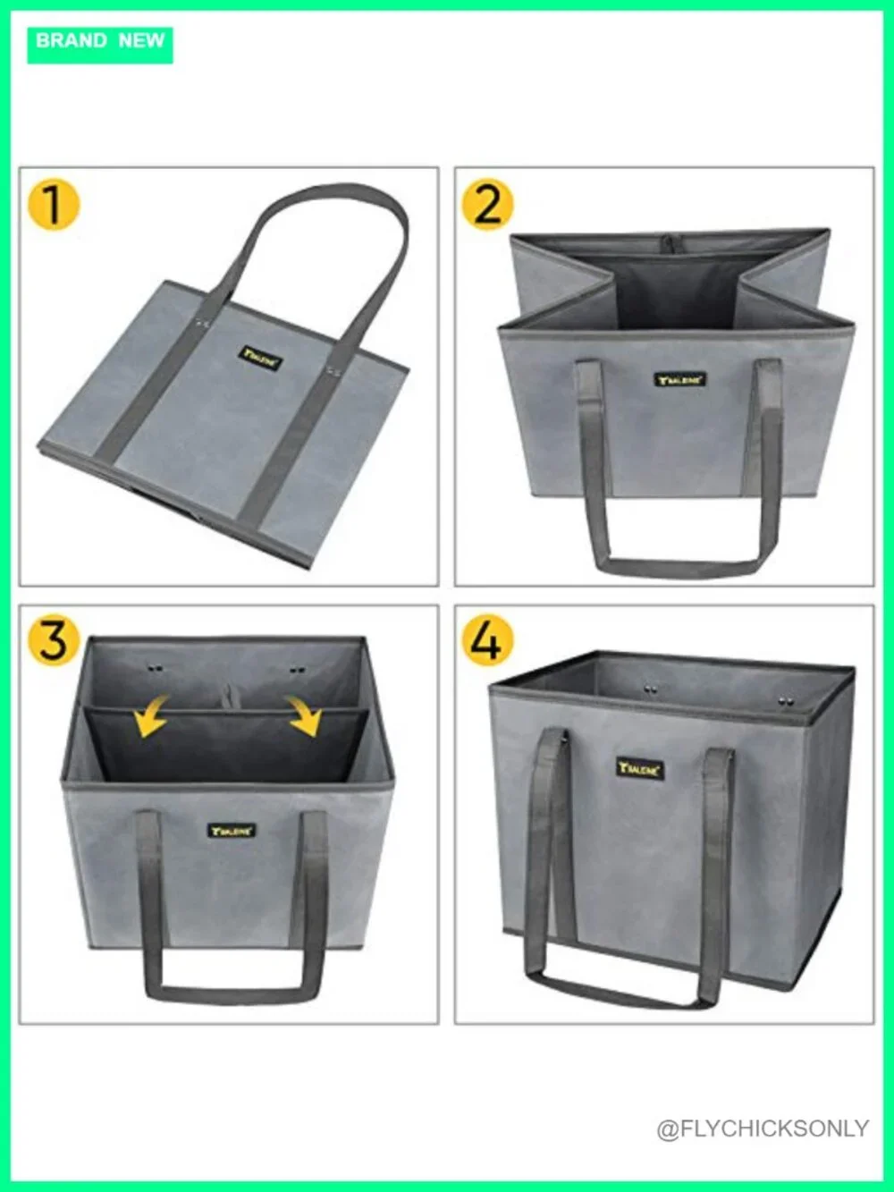 3pk Reusable Grocery Bags Foldable Shopping Totes Reinforced Bottom Handles